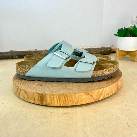 Birkenstock Arizona Nubuck Leather Sandals – Stone Blue, Soft Footbed Size 42N - Picture 6 of 16